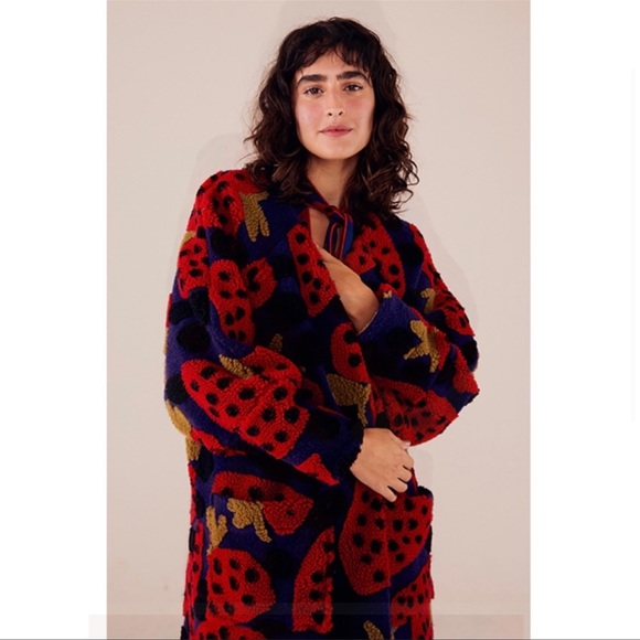 NWT FARM Rio Maxi heartberry fleece cardigan size XS S M L blue red green - Picture 4 of 12